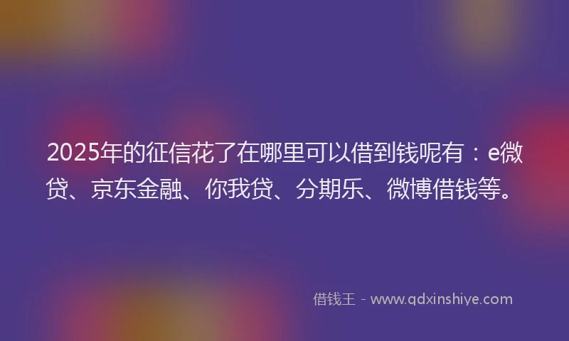 2025年的征信花了在哪里可以借到钱呢有：e微贷、京东金融、你我贷、分期乐、微博借钱等。