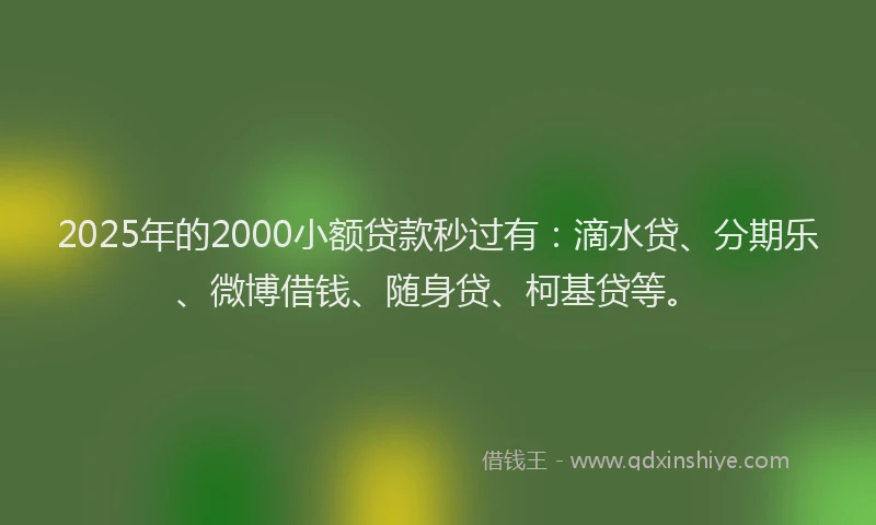 2025年的2000小额贷款秒过有：滴水贷、分期乐、微博借钱、随身贷、柯基贷等。