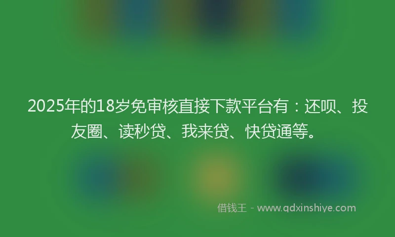 2025年的18岁免审核直接下款平台有：还呗、投友圈、读秒贷、我来贷、快贷通等。