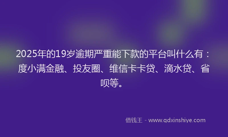 2025年的19岁逾期严重能下款的平台叫什么有：度小满金融、投友圈、维信卡卡贷、滴水贷、省呗等。