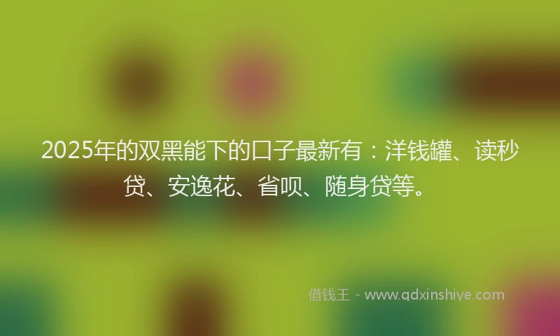 2025年的双黑能下的口子最新有：洋钱罐、读秒贷、安逸花、省呗、随身贷等。
