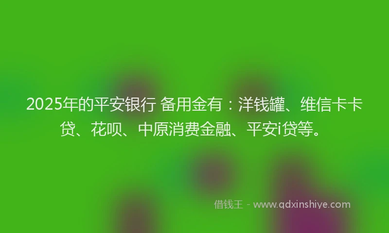 2025年的平安银行 备用金有：洋钱罐、维信卡卡贷、花呗、中原消费金融、平安i贷等。