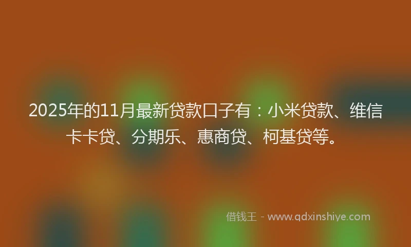 2025年的11月最新贷款口子有：小米贷款、维信卡卡贷、分期乐、惠商贷、柯基贷等。