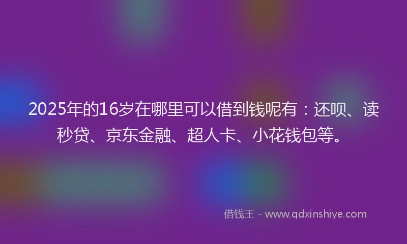 2025年的16岁在哪里可以借到钱呢有：还呗、读秒贷、京东金融、超人卡、小花钱包等。