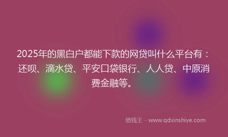 2025年的黑白户都能下款的网贷叫什么平台有：还呗、滴水贷、平安口袋银行、人人贷、中原消费金融等。