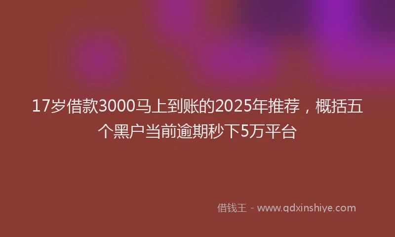 17岁借款3000马上到账的2025年推荐，概括五个黑户当前逾期秒下5万平台