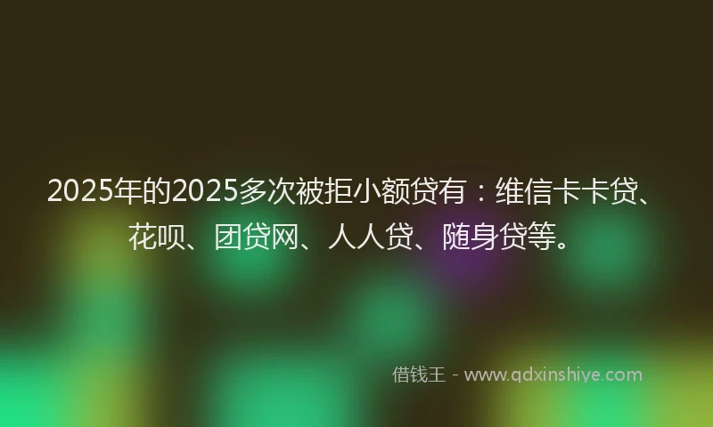 2025年的2025多次被拒小额贷有：维信卡卡贷、花呗、团贷网、人人贷、随身贷等。
