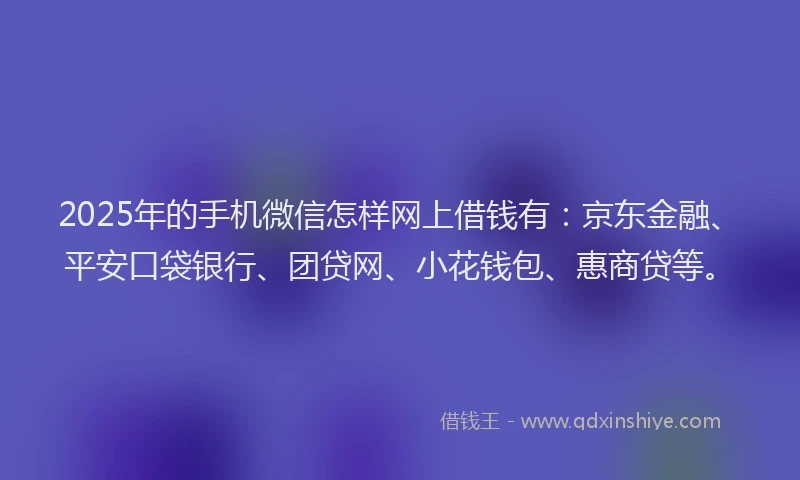 2025年的手机微信怎样网上借钱有：京东金融、平安口袋银行、团贷网、小花钱包、惠商贷等。