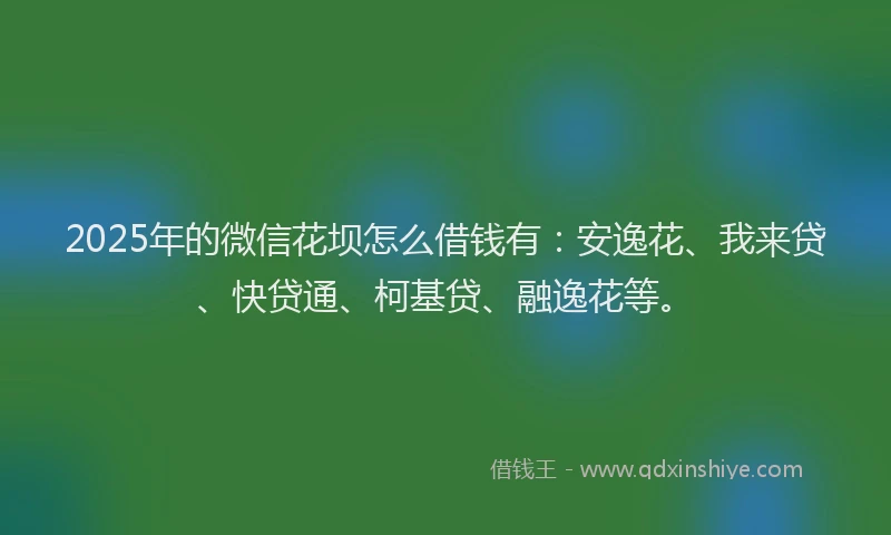 2025年的微信花坝怎么借钱有：安逸花、我来贷、快贷通、柯基贷、融逸花等。