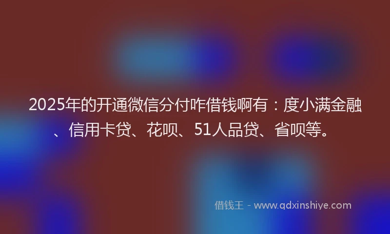 2025年的开通微信分付咋借钱啊有：度小满金融、信用卡贷、花呗、51人品贷、省呗等。