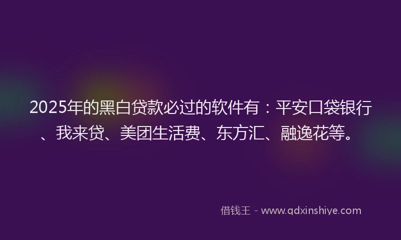 2025年的黑白贷款必过的软件有：平安口袋银行、我来贷、美团生活费、东方汇、融逸花等。