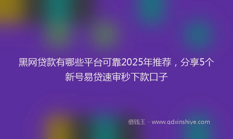 黑网贷款有哪些平台可靠2025年推荐，分享5个新号易贷速审秒下款口子