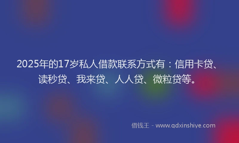 2025年的17岁私人借款联系方式有：信用卡贷、读秒贷、我来贷、人人贷、微粒贷等。