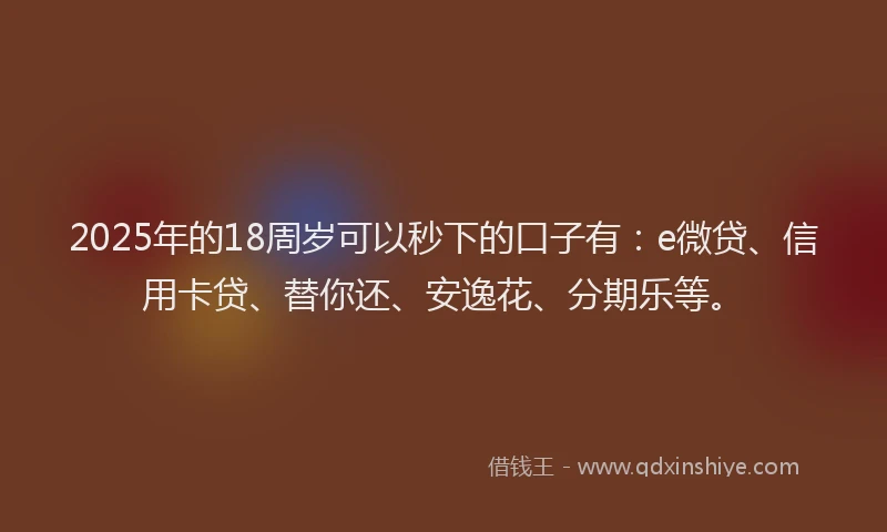 2025年的18周岁可以秒下的口子有：e微贷、信用卡贷、替你还、安逸花、分期乐等。