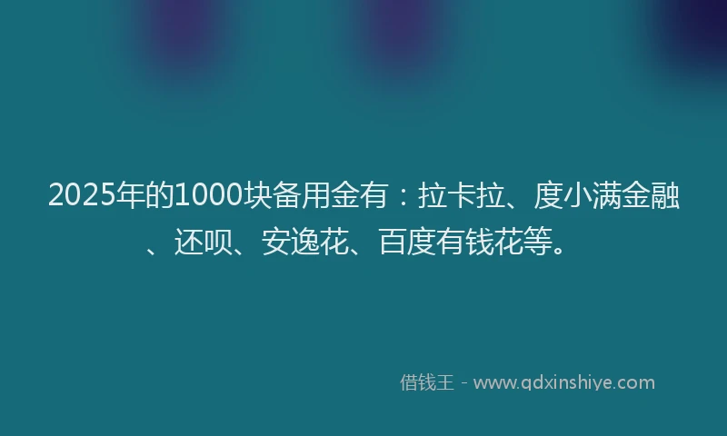2025年的1000块备用金有：拉卡拉、度小满金融、还呗、安逸花、百度有钱花等。