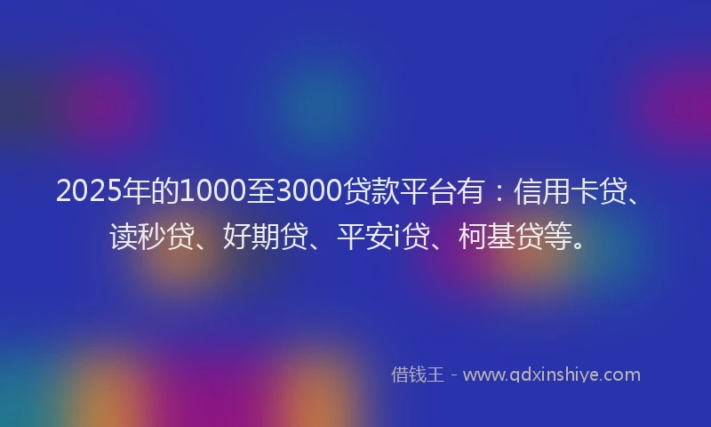 2025年的1000至3000贷款平台有：信用卡贷、读秒贷、好期贷、平安i贷、柯基贷等。