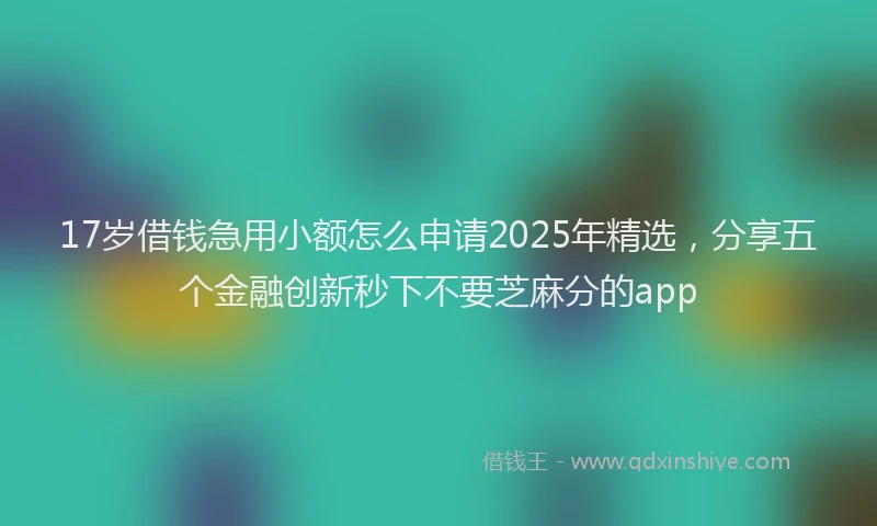 17岁借钱急用小额怎么申请2025年精选，分享五个金融创新秒下不要芝麻分的app