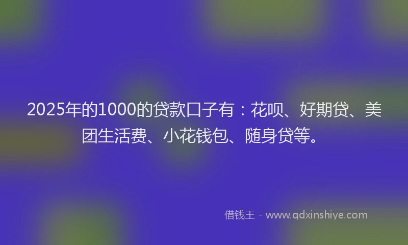 2025年的1000的贷款口子有：花呗、好期贷、美团生活费、小花钱包、随身贷等。