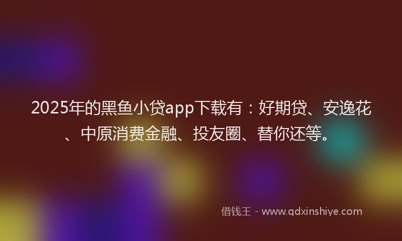 2025年的黑鱼小贷app下载有：好期贷、安逸花、中原消费金融、投友圈、替你还等。