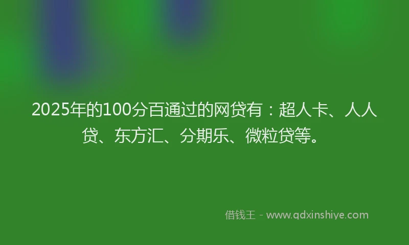 2025年的100分百通过的网贷有：超人卡、人人贷、东方汇、分期乐、微粒贷等。