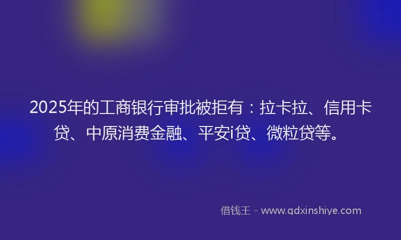 2025年的工商银行审批被拒有：拉卡拉、信用卡贷、中原消费金融、平安i贷、微粒贷等。
