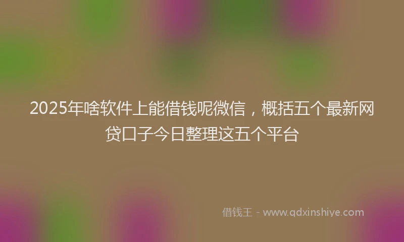 2025年啥软件上能借钱呢微信，概括五个最新网贷口子今日整理这五个平台