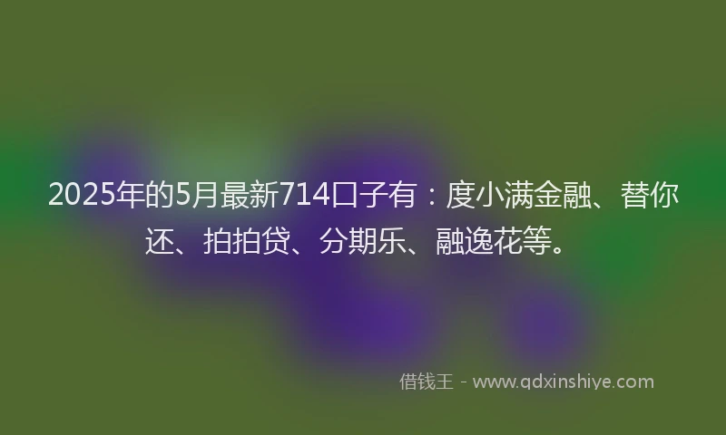 2025年的5月最新714口子有：度小满金融、替你还、拍拍贷、分期乐、融逸花等。
