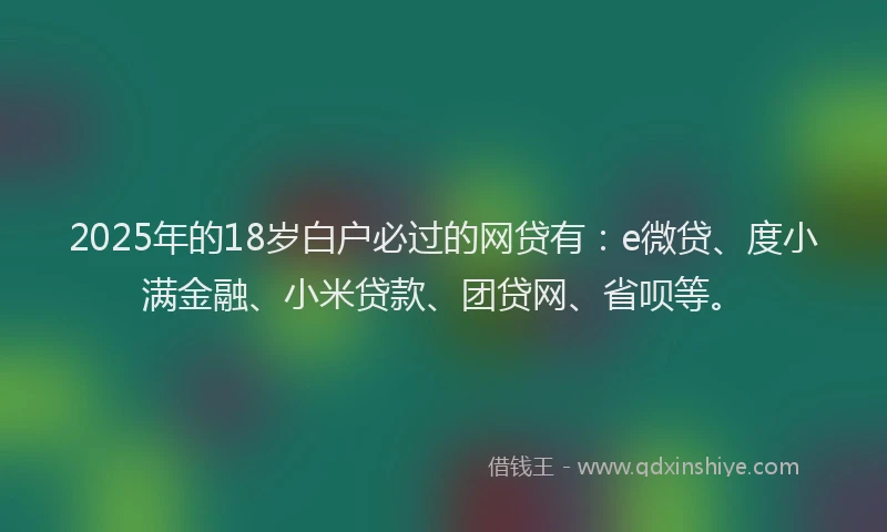2025年的18岁白户必过的网贷有：e微贷、度小满金融、小米贷款、团贷网、省呗等。