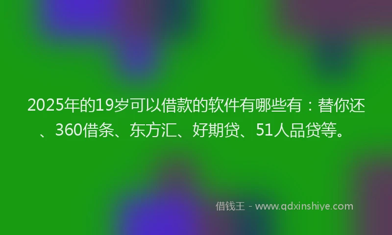 2025年的19岁可以借款的软件有哪些有：替你还、360借条、东方汇、好期贷、51人品贷等。