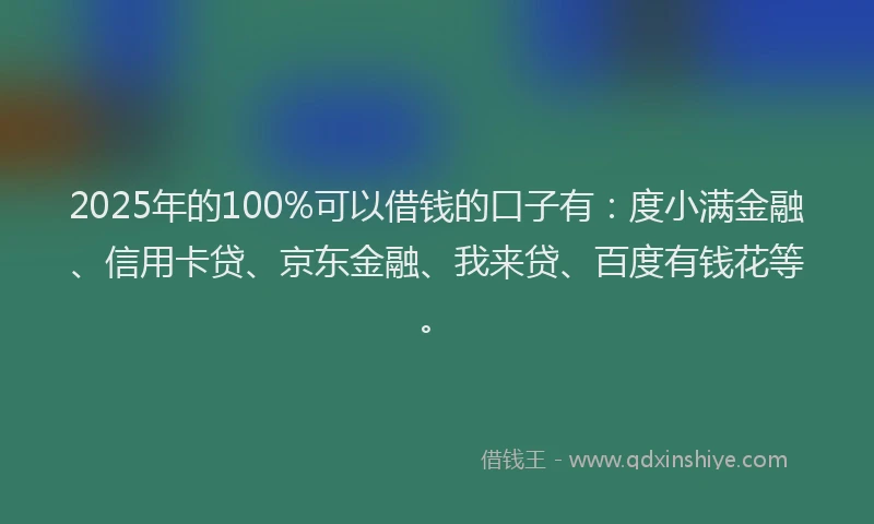 2025年的100%可以借钱的口子有：度小满金融、信用卡贷、京东金融、我来贷、百度有钱花等。