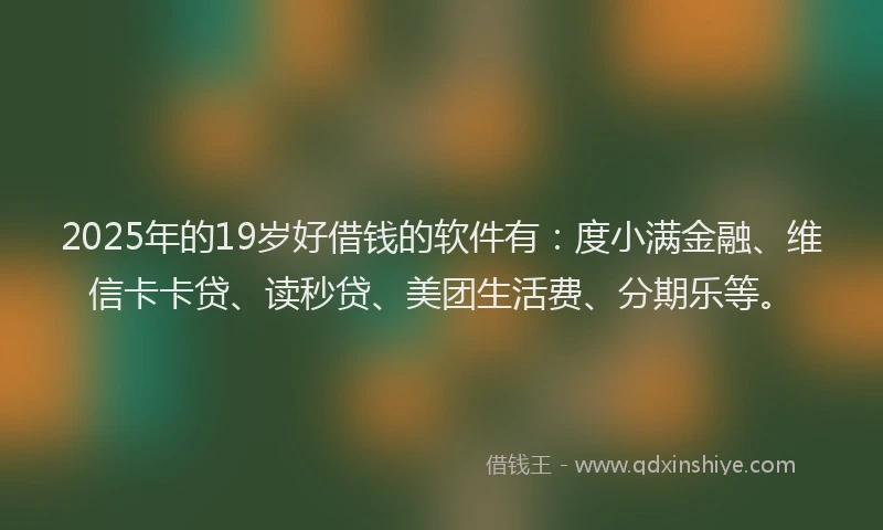 2025年的19岁好借钱的软件有：度小满金融、维信卡卡贷、读秒贷、美团生活费、分期乐等。