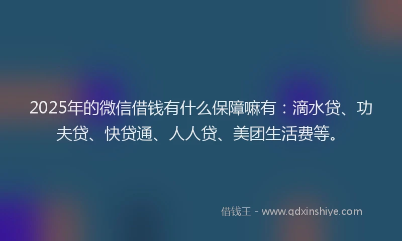 2025年的微信借钱有什么保障嘛有：滴水贷、功夫贷、快贷通、人人贷、美团生活费等。