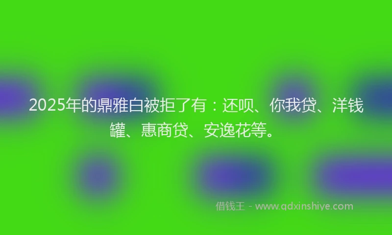 2025年的鼎雅白被拒了有：还呗、你我贷、洋钱罐、惠商贷、安逸花等。