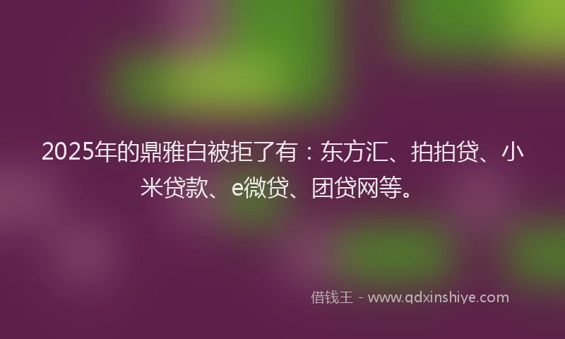 2025年的鼎雅白被拒了有：东方汇、拍拍贷、小米贷款、e微贷、团贷网等。
