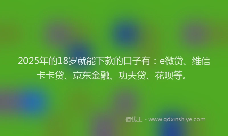 2025年的18岁就能下款的口子有：e微贷、维信卡卡贷、京东金融、功夫贷、花呗等。