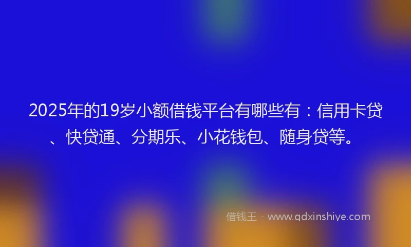 2025年的19岁小额借钱平台有哪些有：信用卡贷、快贷通、分期乐、小花钱包、随身贷等。