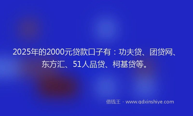 2025年的2000元贷款口子有：功夫贷、团贷网、东方汇、51人品贷、柯基贷等。