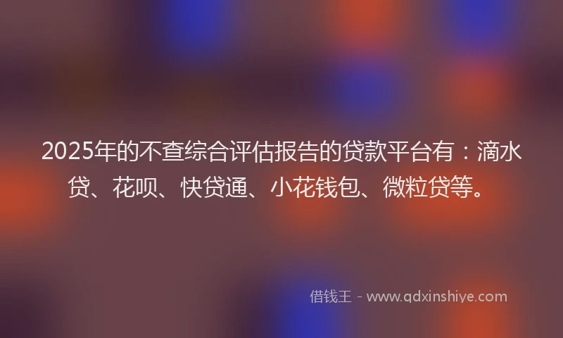 2025年的不查综合评估报告的贷款平台有：滴水贷、花呗、快贷通、小花钱包、微粒贷等。