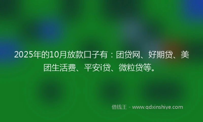 2025年的10月放款口子有：团贷网、好期贷、美团生活费、平安i贷、微粒贷等。
