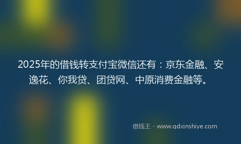 2025年的借钱转支付宝微信还有：京东金融、安逸花、你我贷、团贷网、中原消费金融等。