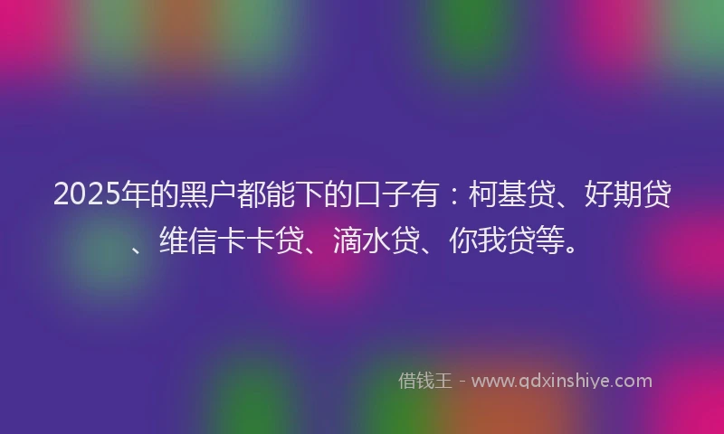 2025年的黑户都能下的口子有：柯基贷、好期贷、维信卡卡贷、滴水贷、你我贷等。