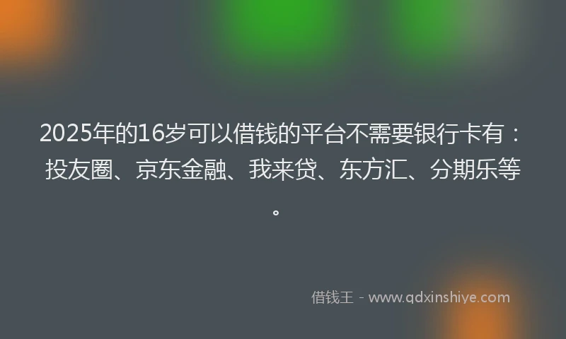 2025年的16岁可以借钱的平台不需要银行卡有：投友圈、京东金融、我来贷、东方汇、分期乐等。