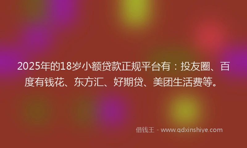 2025年的18岁小额贷款正规平台有：投友圈、百度有钱花、东方汇、好期贷、美团生活费等。