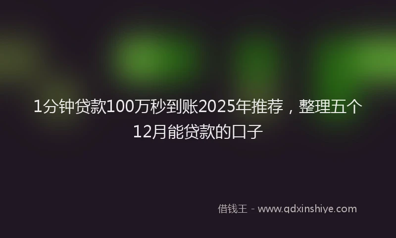 1分钟贷款100万秒到账2025年推荐，整理五个12月能贷款的口子