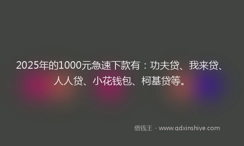 2025年的1000元急速下款有：功夫贷、我来贷、人人贷、小花钱包、柯基贷等。