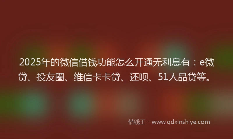 2025年的微信借钱功能怎么开通无利息有：e微贷、投友圈、维信卡卡贷、还呗、51人品贷等。
