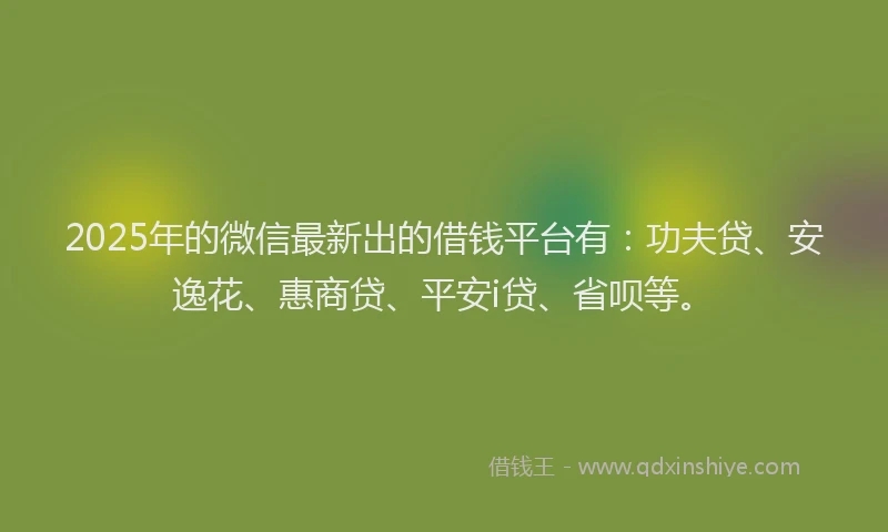2025年的微信最新出的借钱平台有：功夫贷、安逸花、惠商贷、平安i贷、省呗等。