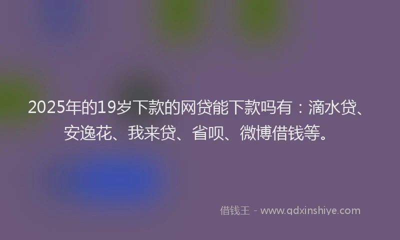 2025年的19岁下款的网贷能下款吗有：滴水贷、安逸花、我来贷、省呗、微博借钱等。