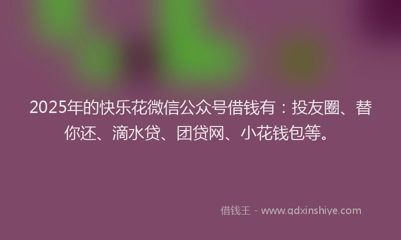2025年的快乐花微信公众号借钱有：投友圈、替你还、滴水贷、团贷网、小花钱包等。