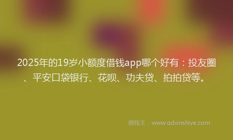2025年的19岁小额度借钱app哪个好有：投友圈、平安口袋银行、花呗、功夫贷、拍拍贷等。